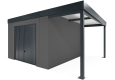 Garden house with garage door and 1,5m right side gazebo in dark grey